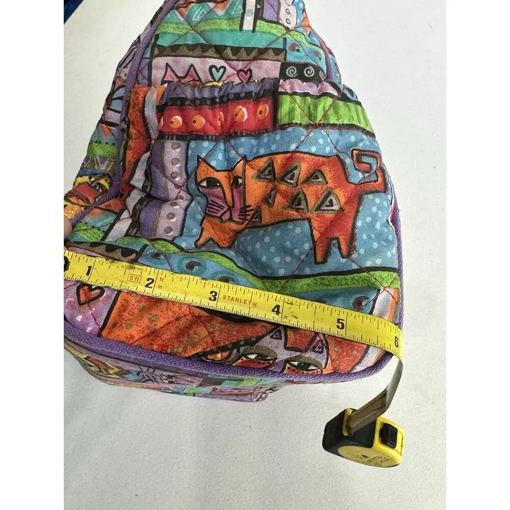 Laurel Burch Colorful Cat Print Quilted Shoulder Tote Bag Purse Whimsical Art